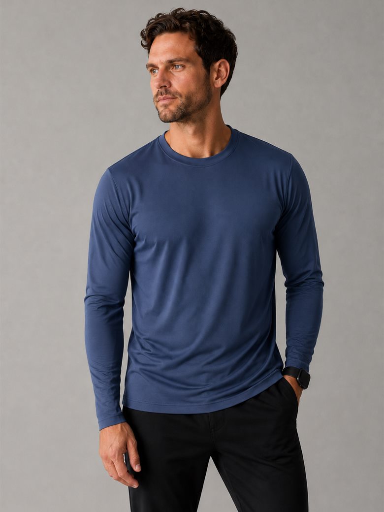 Camisa manga longa em malha fria, azul